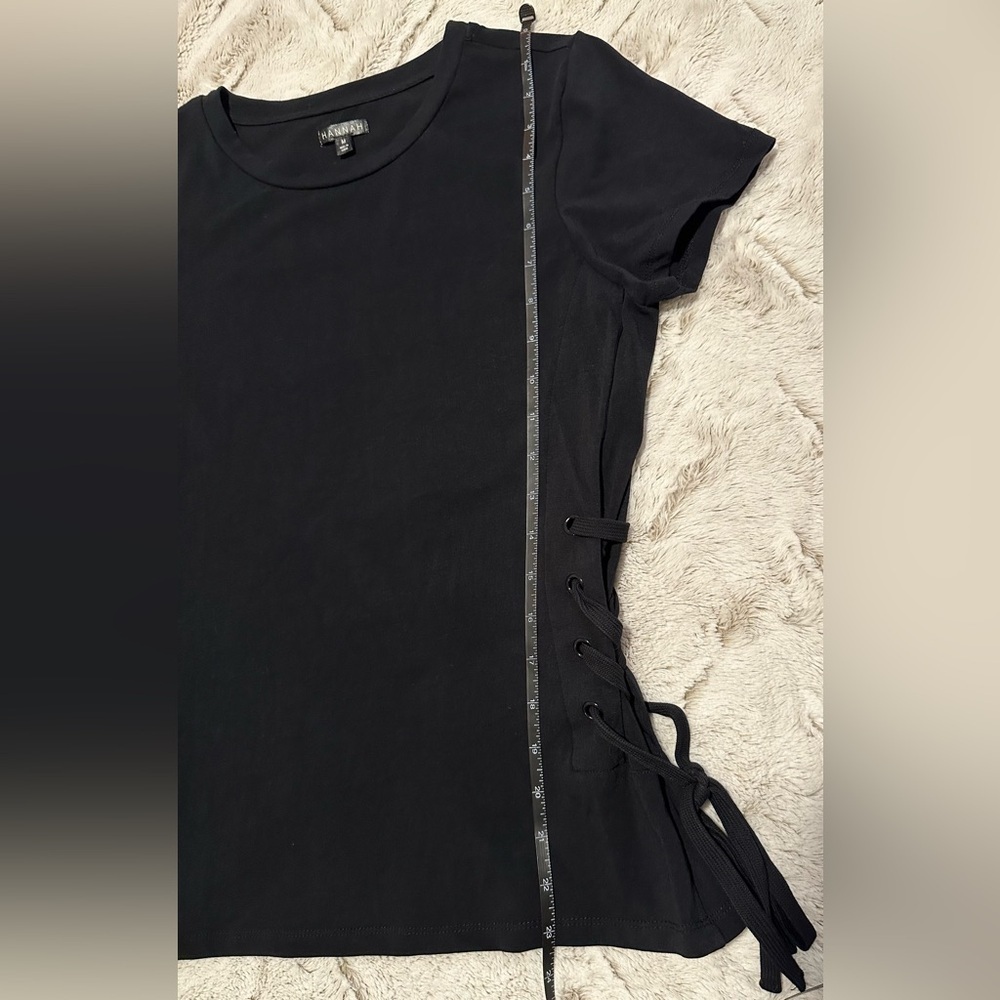 Hannah Black Lace-Up Eyelet Short Sleeve Top - Picture 5 of 7